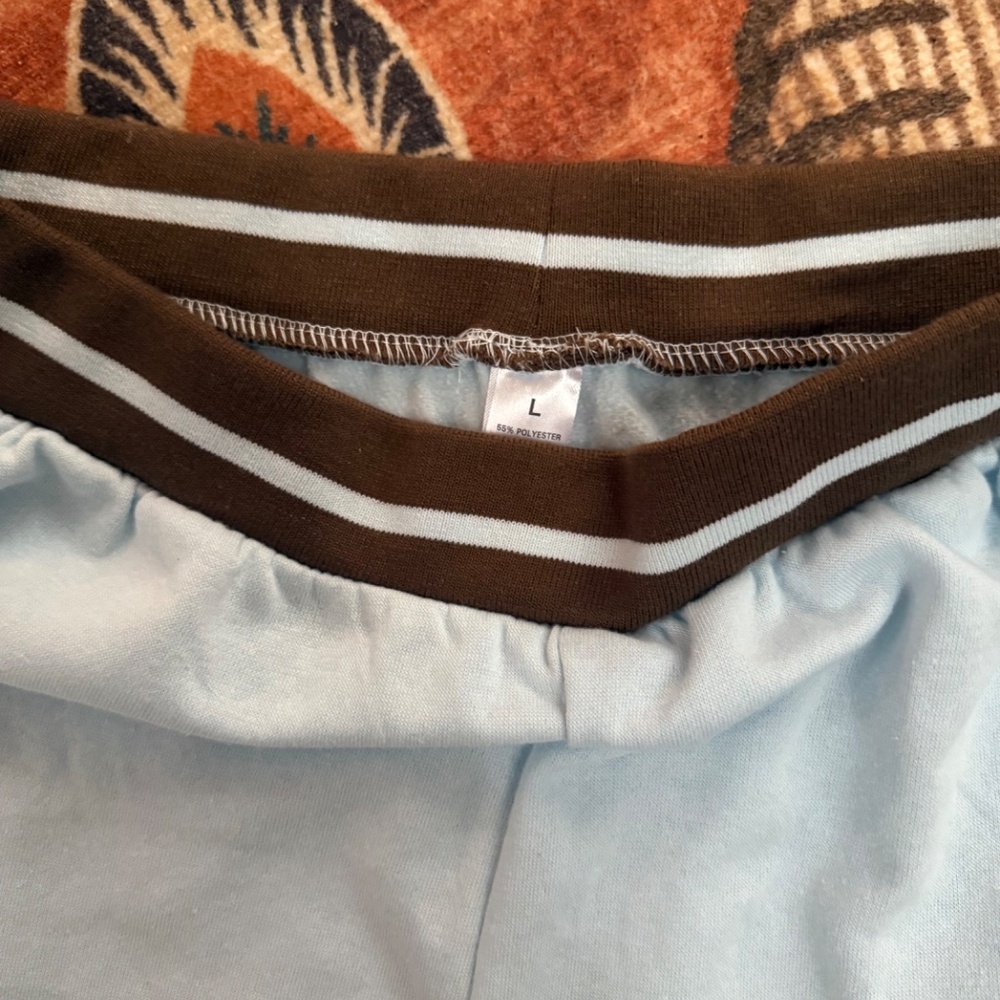 New Soft Blue Gym or Sleep Shorts with Brown Trim NWOT - Picture 2 of 3